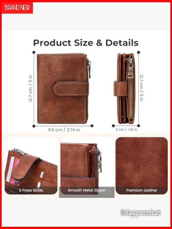 Small Leather Wallet RFID Blocking with Photo ID Card Holder Zipper Coin Purse - Picture 3 of 6